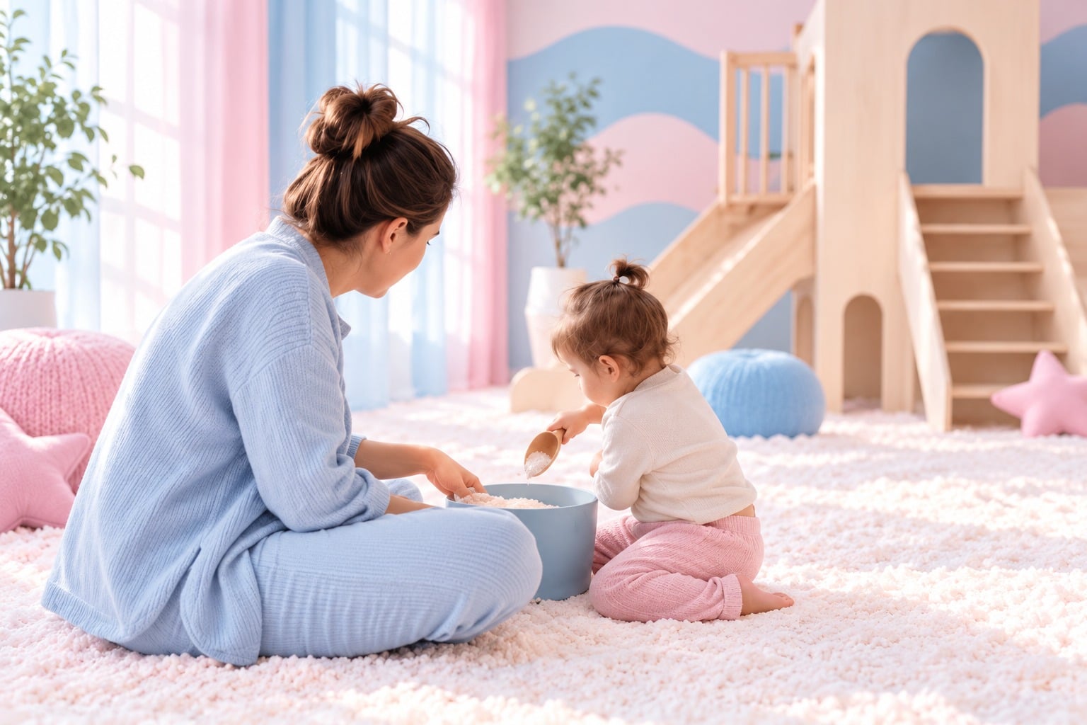 Mutter und Kleinkind spielen gemeinsam im Salz
